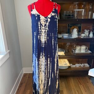 Boho Me Blue Tie Dye  Back Bohemian Summer Beach Maxi Dress Size S